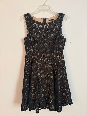 City Studio Black Lace Mini Dress with Nude Lining